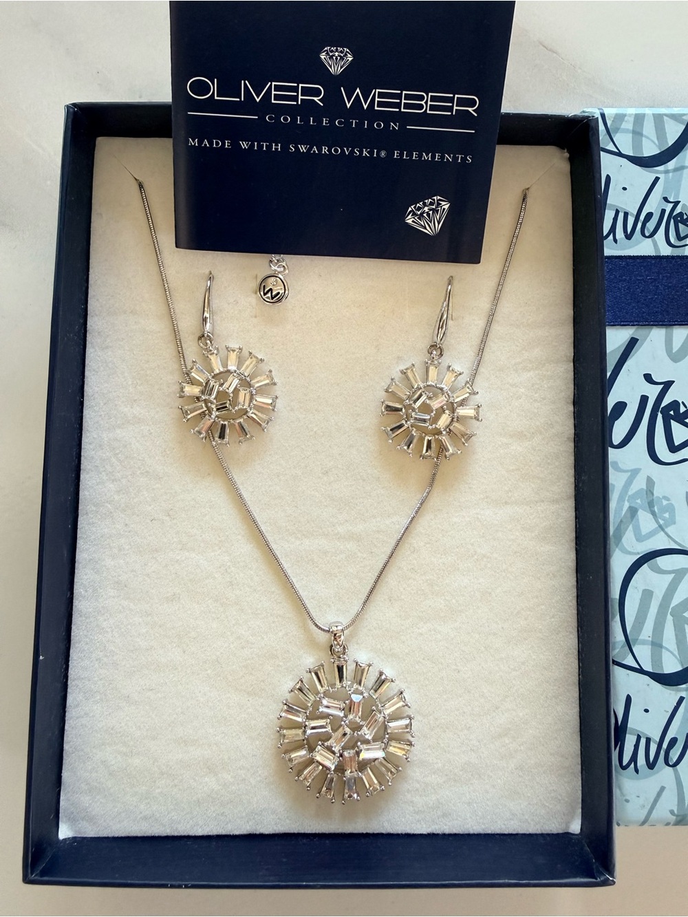 Oliver Weber Swarovski Crystal Sunburst Necklace & Earrings Set